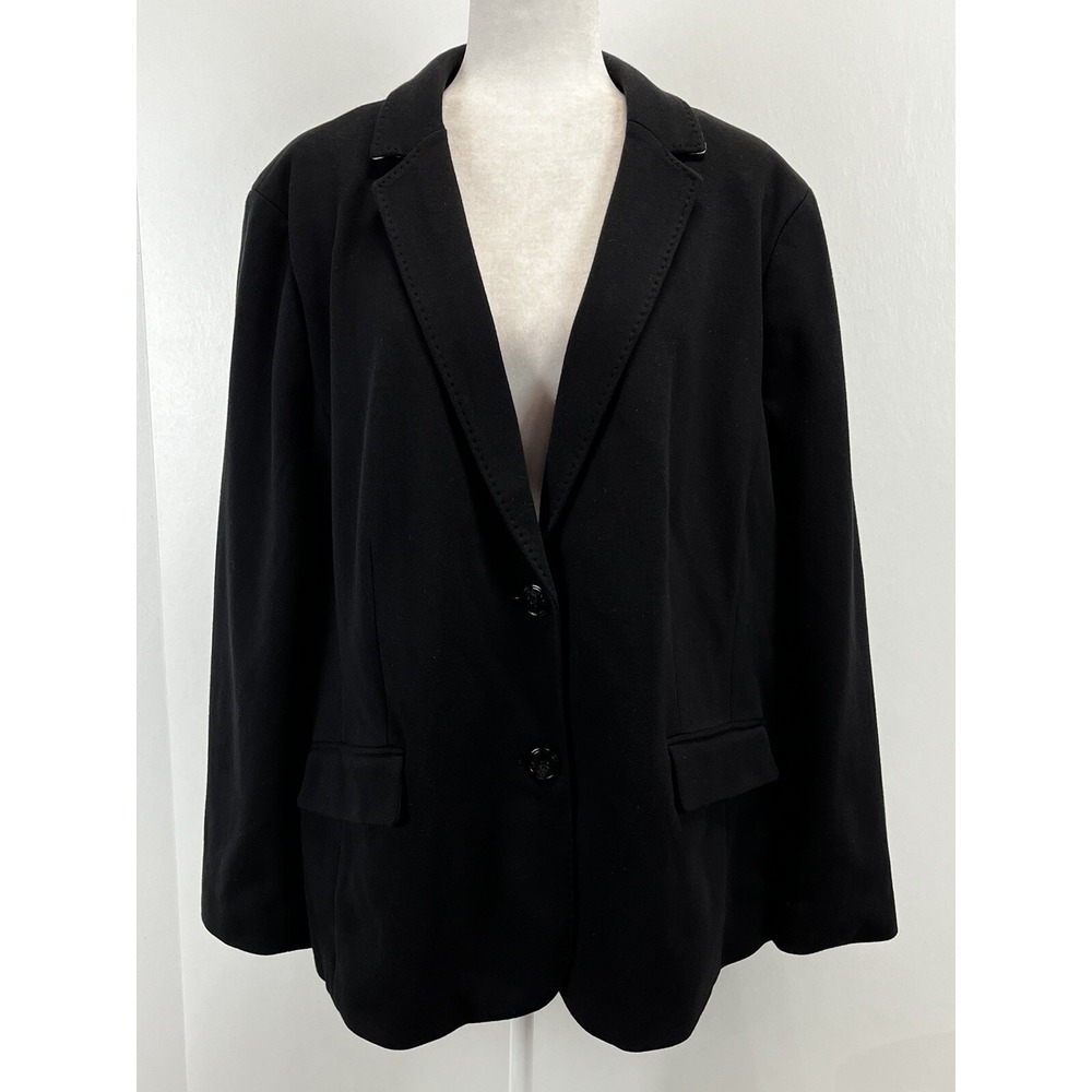 NEW! Talbots Aberdeen Blazer Jacket 24W Plus Black Cotton Blend Womens 2 Button